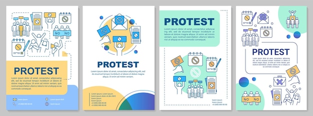 Layout de modelo de folheto de protesto social. folheto de demonstração pública, livreto, design de impressão de folheto com ilustrações lineares. layouts de página de vetor para revistas, relatórios anuais, pôsteres de publicidade