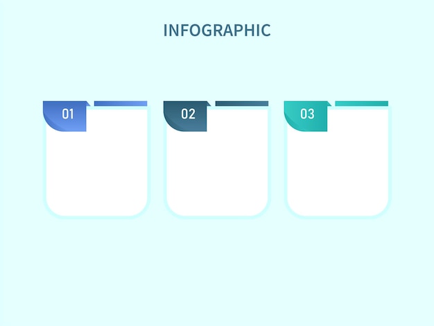 Layout de modelo de infográfico de negócios com três opções sobre fundo ciano claro.