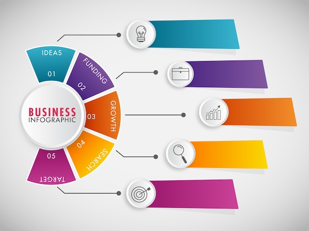 Layout de modelo de infográficos de negócios com ícones de 5 etapas