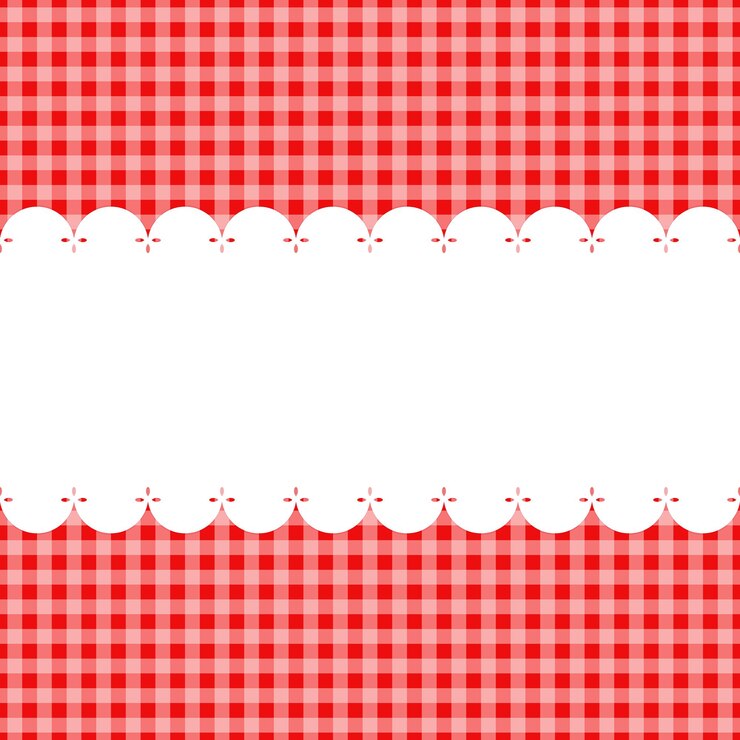 Layout de modelo em branco listra de renda branca na ilustração plana do vetor de fundo xadrez vermelho