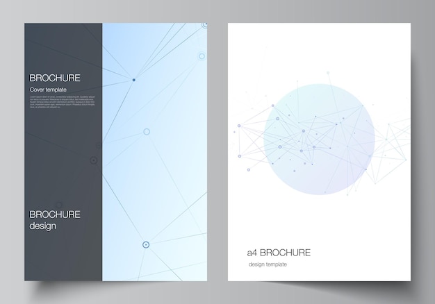 Layout de vetor de modelos de maquetes de capa em formato a4 para brochura, layout de folheto, livreto, design da capa, design do livro, capa da brochura. formação médica azul com linhas e pontos de conexão, plexo