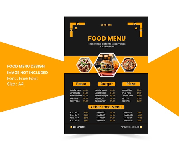 Layout inovador de design de cardápio de restaurante