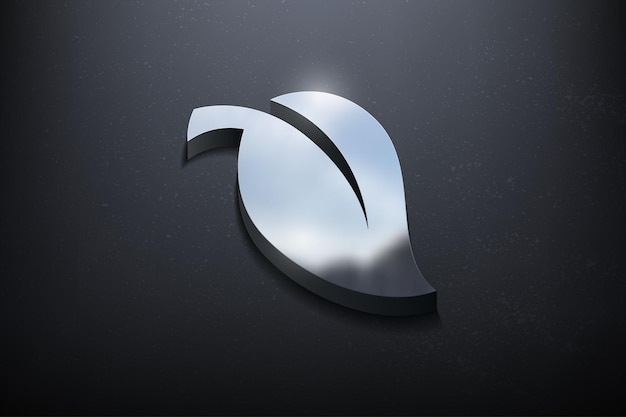 Leaf Design de logotipo 3D, logotipo de maquete brilhante com parede texturizada. vetor realista