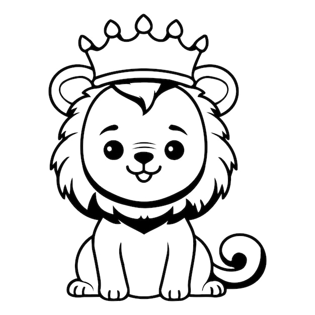 Vetor leão bonito com coroa isolada em fundo branco