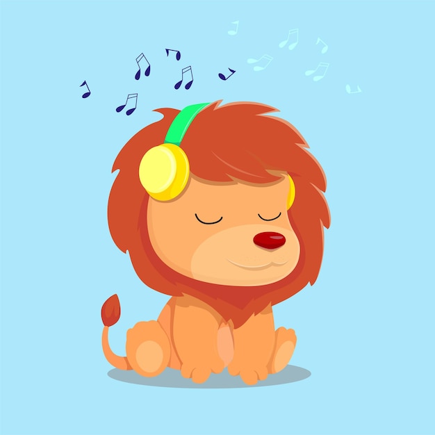 Vetor leão bonito ouvindo música