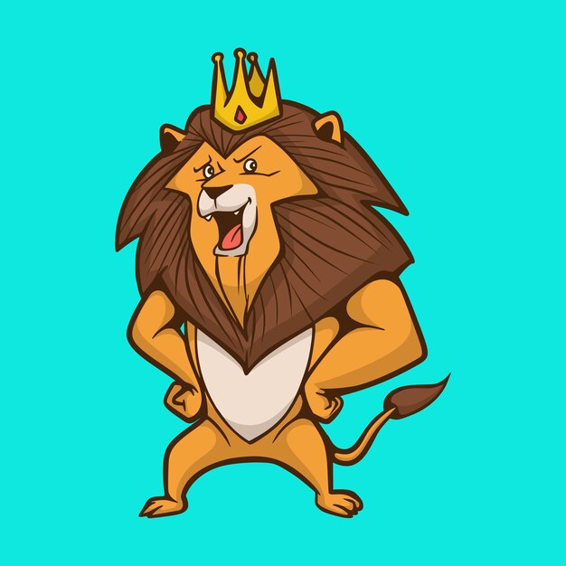 Leão de desenho animado com logotipo de mascote fofo