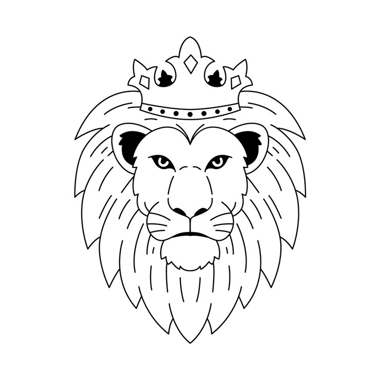 Vetor leão desenhado à mão com ilustração do contorno da coroa