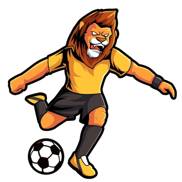 Leão jogando ilustração vetorial de logotipo de mascote de futebol