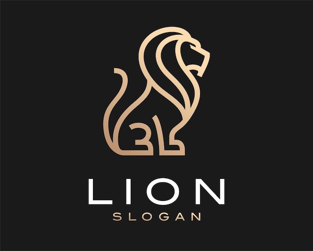 Leão leo mane vida selvagem predador animal line art linear ouro luxo dourado elegante design de logotipo vetorial