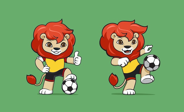 Leão mascote jogando futebol