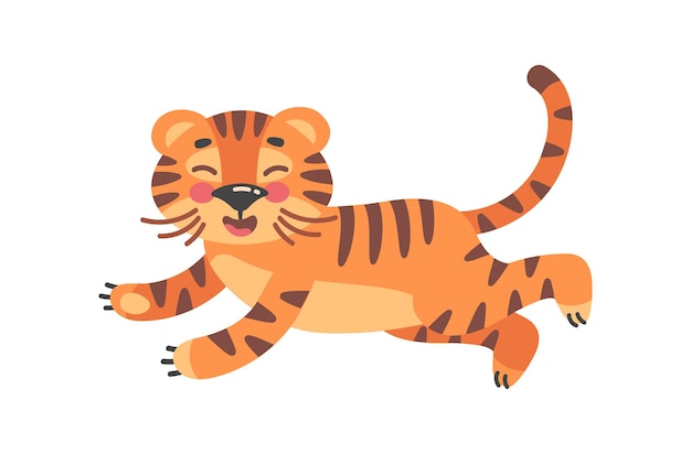 Leap tiger. adorável filhote de vida selvagem, ilustração vetorial de quadrinhos