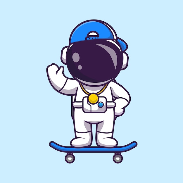 Legal astronauta jogando skate cartoon ícone ilustração vetorial. Conceito de ícone do esporte de ciência isolado vetor Premium. Estilo Flat Cartoon