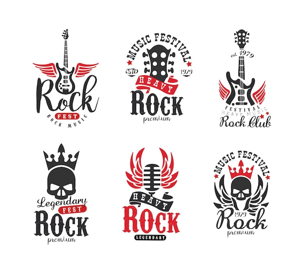 Legendários rótulos do rockfest Rock festival club retro logo design ilustração vetorial