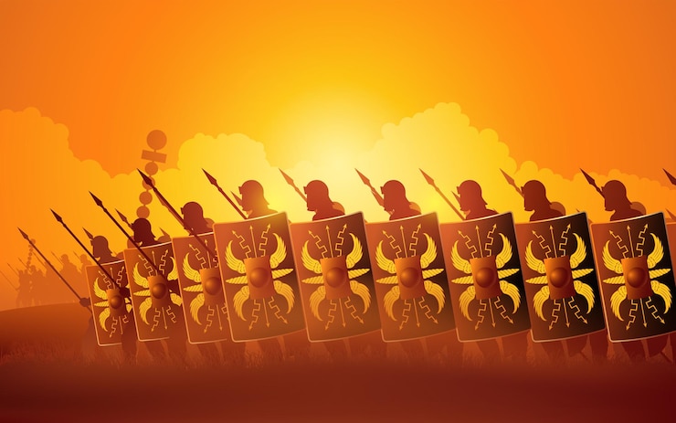 Vetor legionários romanos marchando para uma invasão
