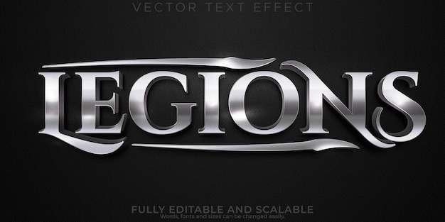 Legions guerreiro efeito de texto editável estilo de fonte prata e cavaleiro