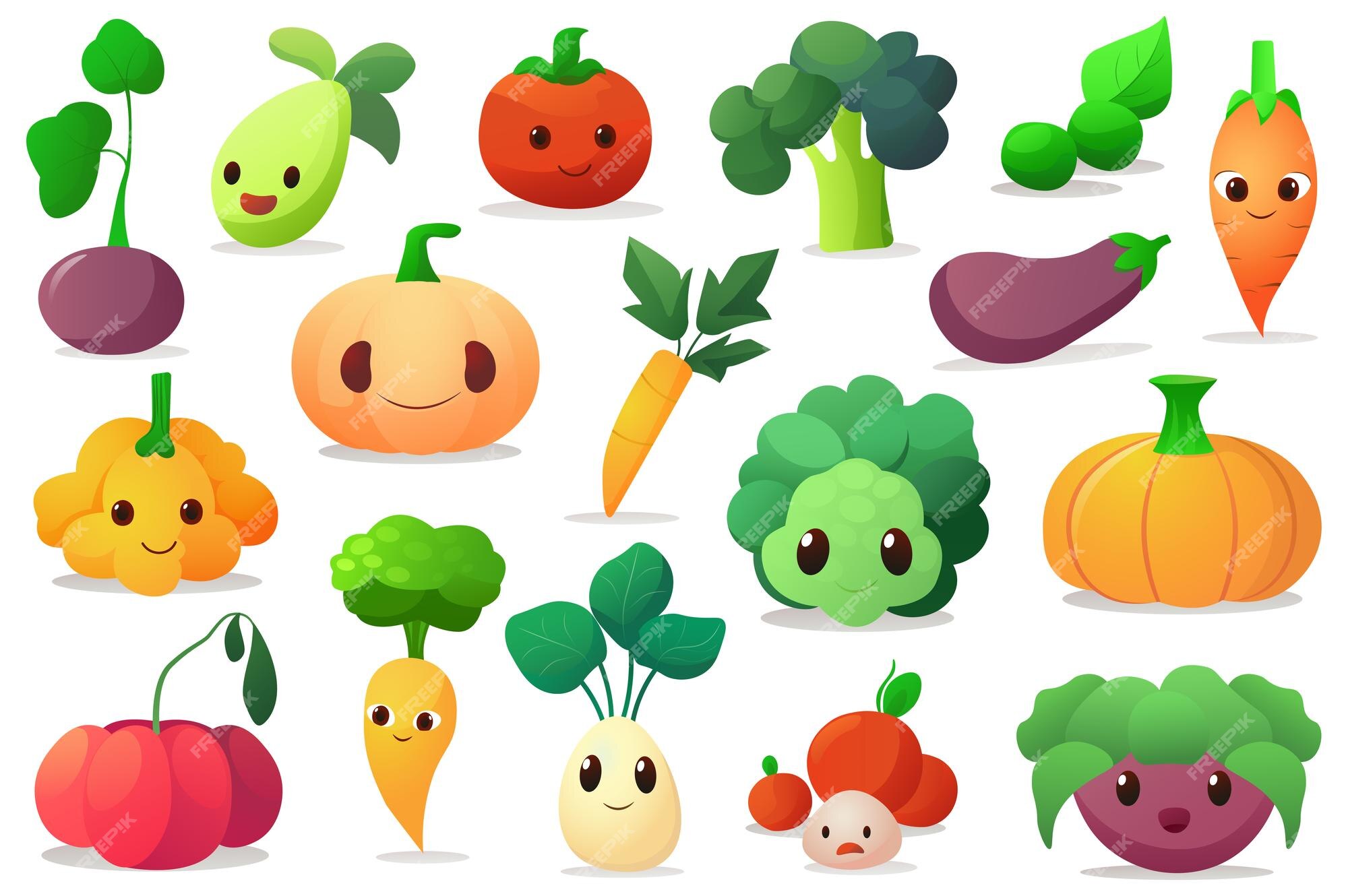 Legumes Engraçados Desenhos Animados Vector Isola Estilo Plano