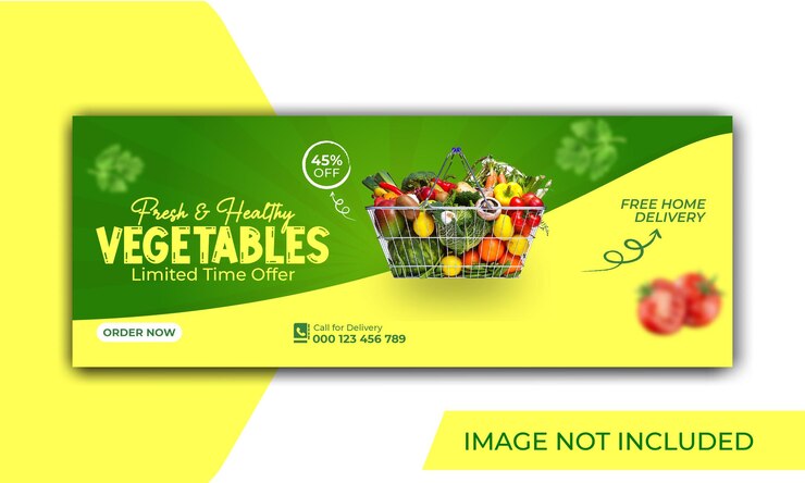 Legumes frescos e saudáveis e mantimentos mídia social e capa do facebook