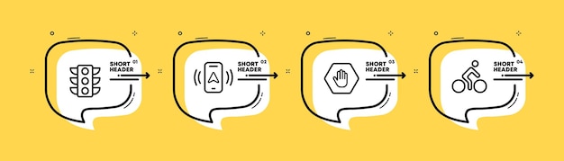 Leis de trânsito definir ícone navegador de semáforo sinal de parada ciclista conceito de estrada linha do tempo infográfico com ícones e 4 etapas ícone de linha vetorial para negócios e publicidade