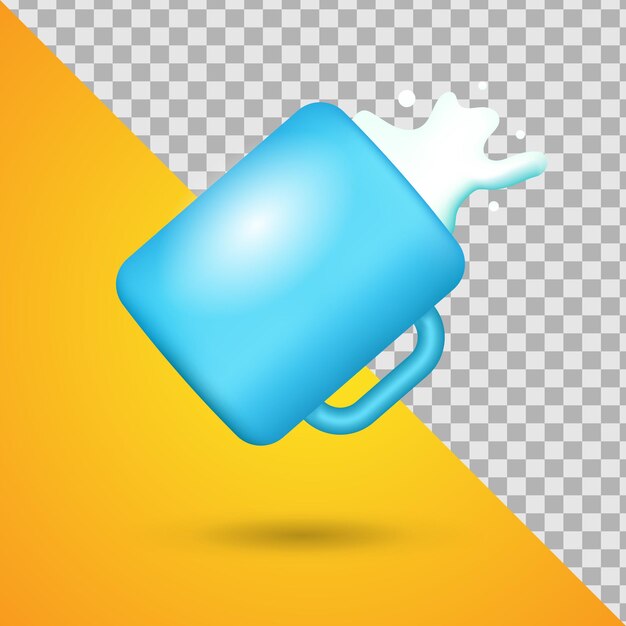 Vetor leite dentro do ícone 3d da caneca suspensa com fundo alfa