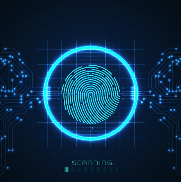 Vetor leitura a laser da impressão digital da tecnologia de segurança biométrica digital. contorno de fio de poliéster baixo