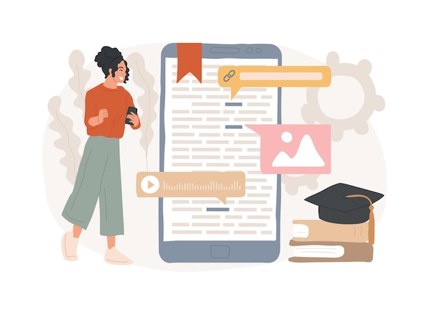 Leitura digital conceito isolado vetor ilustração eclassroom textbook educação moderna dispositivo móvel mediarich conteúdo links rápidos documento eletrônico conceito vetor multitarefa