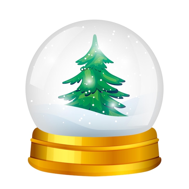 Vetor lembrança de bola de cristal com abeto de árvore de natal nevado dentro esfera realista caindo flocos de neve orbe de vidro isolado no fundo branco brinquedo agitado para presente de inverno ou ilustração em vetor presente