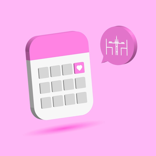 Lembrete de data de reunião romântica no organizador de calendário 3d com ícone de jantar à luz de velas