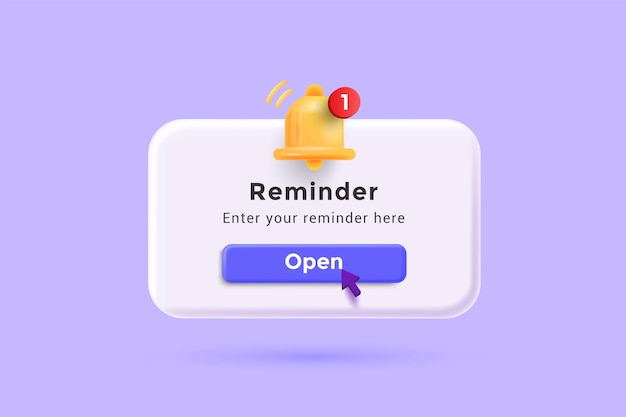 Lembrete Ilustração 3D Página de notificações com elementos flutuantes Lembrete de eventos de planeamento de negócios e cronograma com renderização 3D Vector