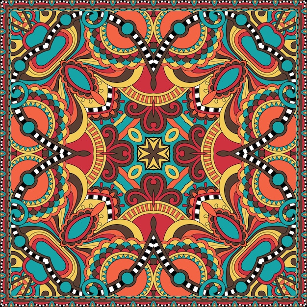 Lenço de seda autêntico no pescoço ou lenço com desenho de padrão quadrado em estilo ucraniano para impressão em tecido