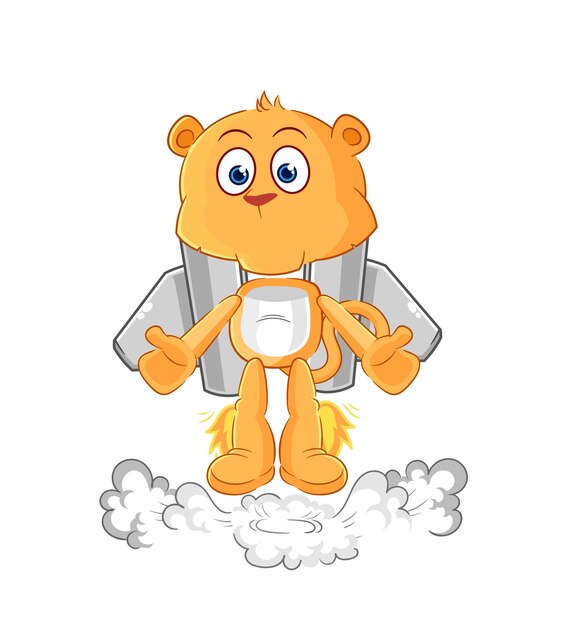 Leoa com vetor de desenho animado de mascote jetpack