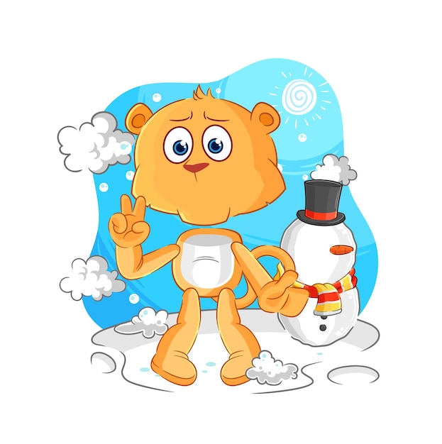 Leoa no vetor de mascote de desenho animado de personagem de inverno frio