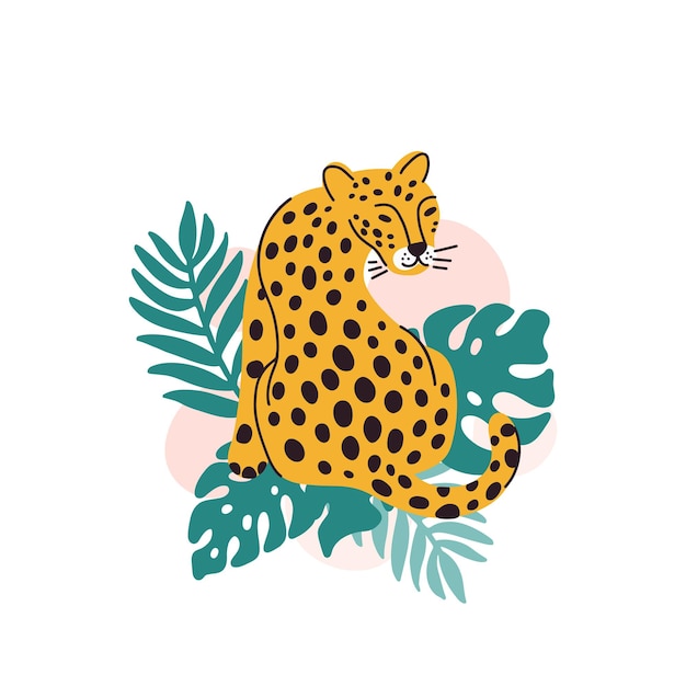Leopardo com folhas de palmeira