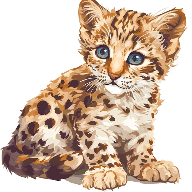 Vetor leopardo com olhos azuis sentado em um fundo branco ilustração vetorial