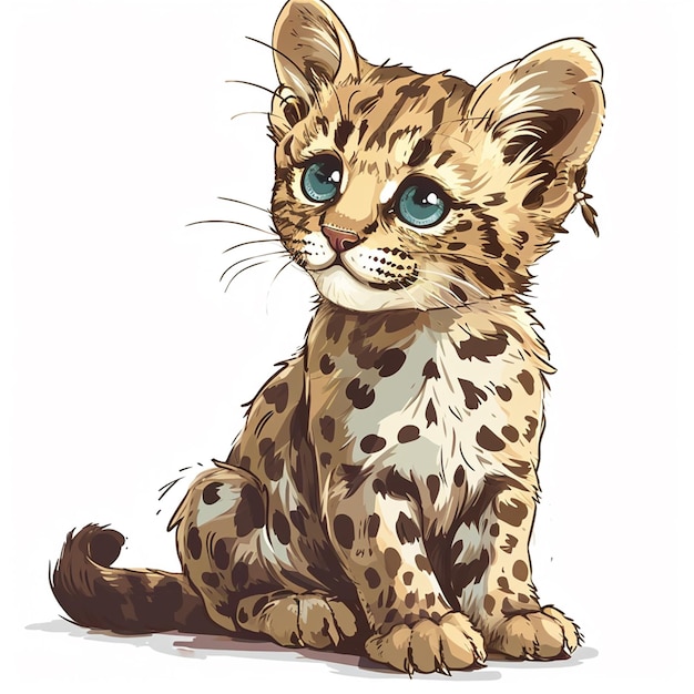 Leopardo com olhos azuis sentado em um fundo branco ilustração vetorial