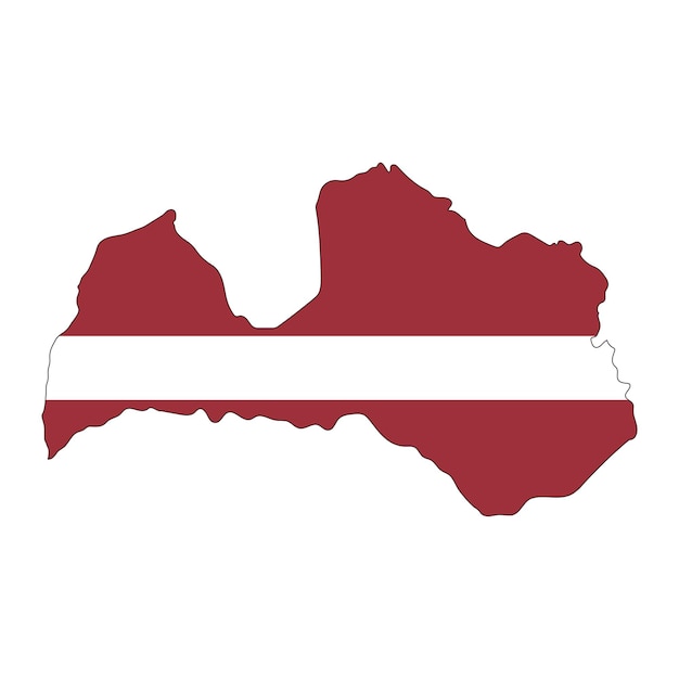 Letônia mapeia a silhueta com a bandeira isolada no fundo branco