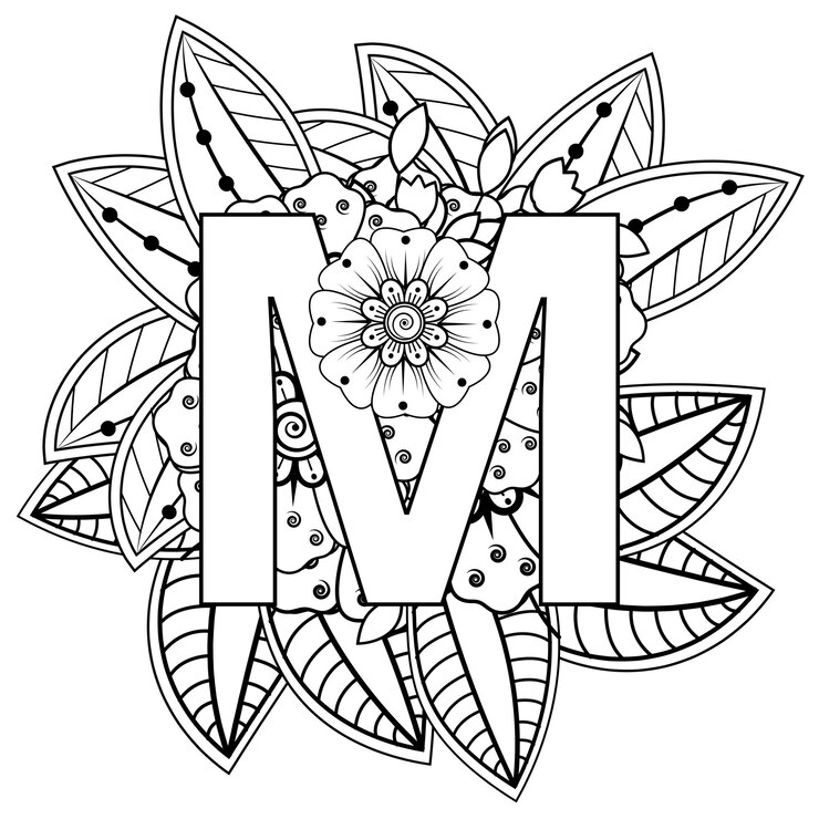 Vetor letra a com ornamento decorativo de flor mehndi na página do livro para colorir estilo oriental étnico