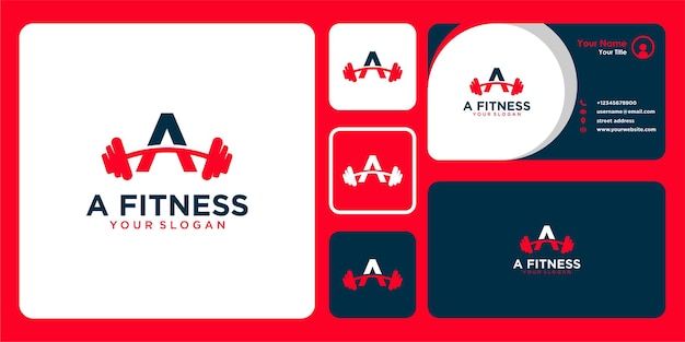 Letra a design de logotipo com fitness e cartão de visita