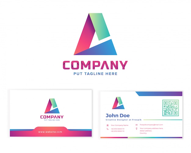 letra A LOGOTIPO com cartão de visita de papelaria