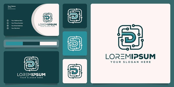 Vetor letra abstrata d com design de logotipo de tecnologia