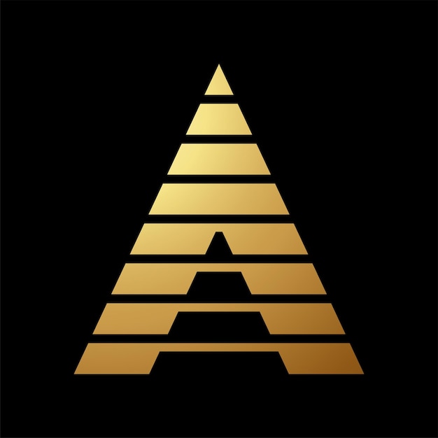 Vetor letra abstrata de ouro um ícone com listras horizontais em um fundo preto
