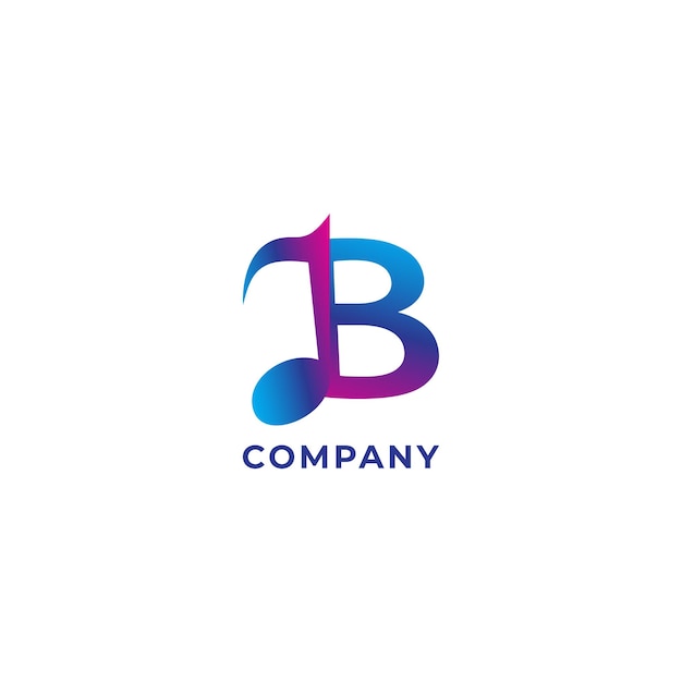 Letra b alphabet music logo design inicial e conceito de logotipo de nota musical isolado em fundo branco tema de cor gradiente multicolorido