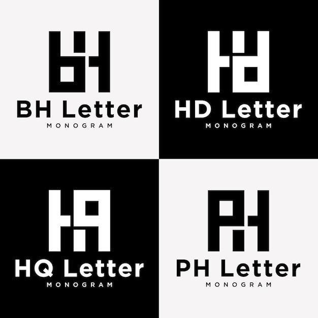 Letra bh hd hq ph monograma alfabeto estilo identidade marca elegante logo design vector