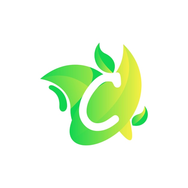 Letra c com vetor de design de logotipo de gradiente de folha fresca