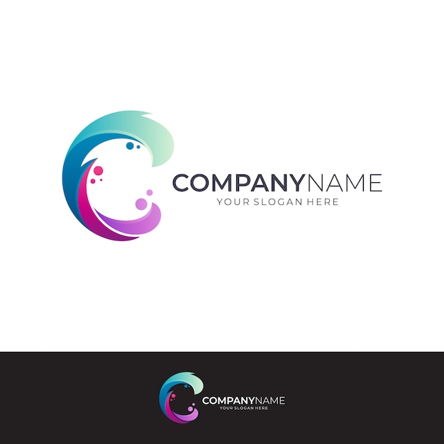 Letra C e Design de logotipo de onda