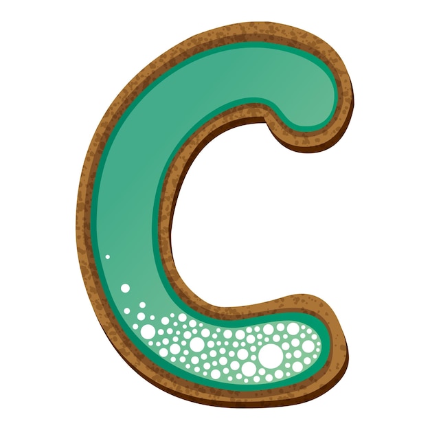 Letra c na forma de biscoitos com ilustração vetorial de alfabeto de gelo água-marinha