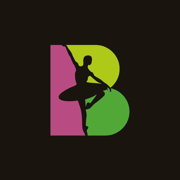 Letra colorida b ballet dancer logo design silhouette of ballerina logo ícone vetor