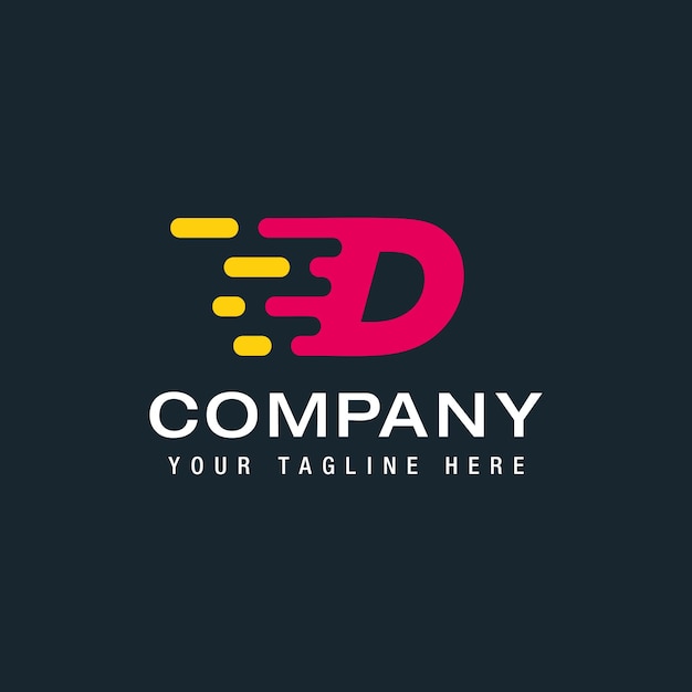 Vetor letra d com logo fast speed moving e quick digital e tecnologia para sua identidade corporativa