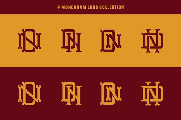 Letra de coleção de monogramas dn ou nd com intertravamento, vintage, estilo clássico bom para marcas, roupas