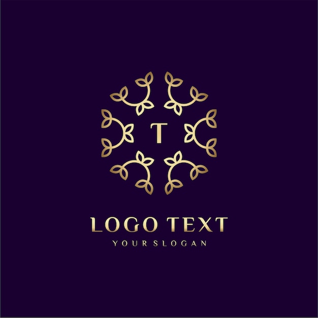 Letra de design de conceito de logotipo de luxo (T) para sua marca com decoração floral
