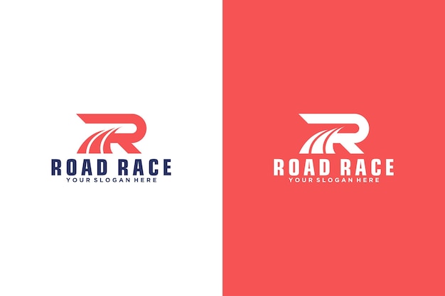 Letra de design de logotipo r e automobilismo de corrida de estrada